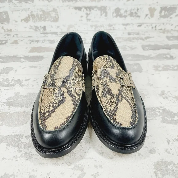 New VINNY'S Townee Panelled Snake-Effect Leather Penny Loafers B314